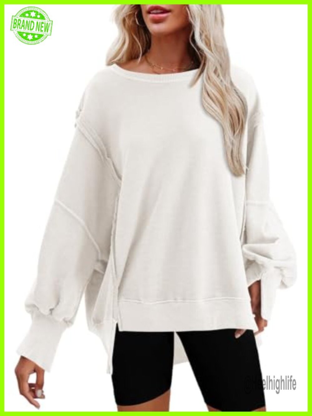 Oversized Reverse Seam Crewneck Sweatshirt Long Sleeve Casual Pullover
